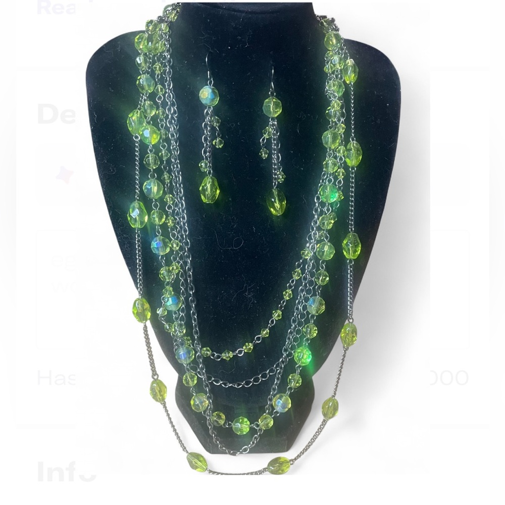 Elegant Green Beaded glass Necklace and Earring Set